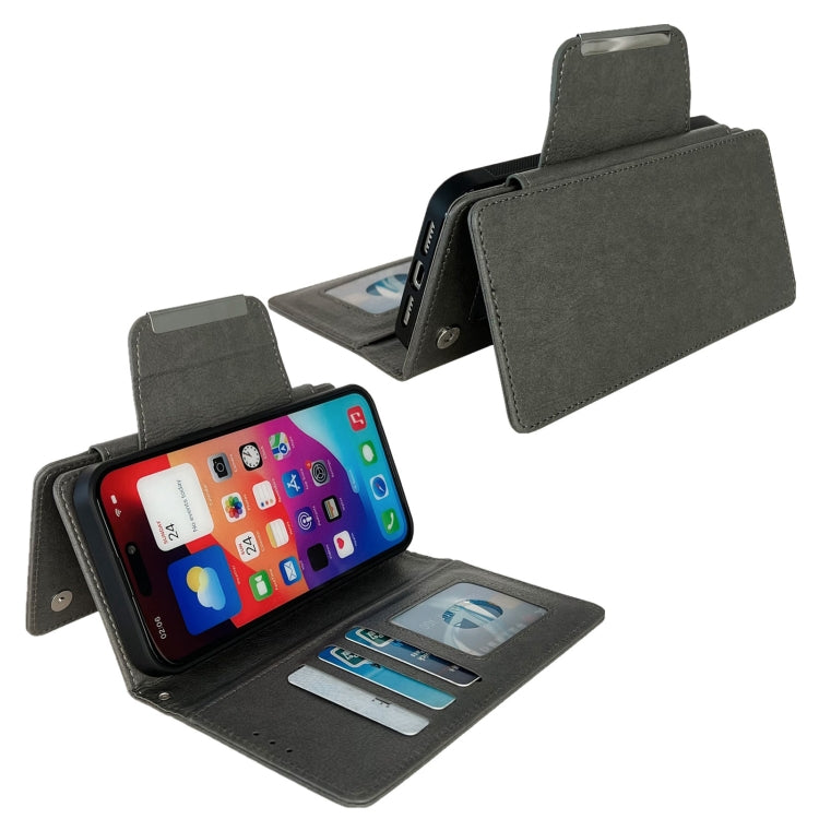 For iPhone 15 Pro Multifunctional 7-Cards Wallet Leather Phone Case(Grey) - HoMEdemic™ 