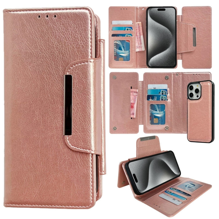 For iPhone 15 Pro Multifunctional 7-Cards Wallet Leather Phone Case(Rose Gold) - HoMEdemic™ 