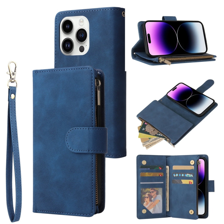For iPhone 15 Pro Multifunctional Multi-Card Wallet Phone Leather Case(Blue) - HoMEdemic™ 