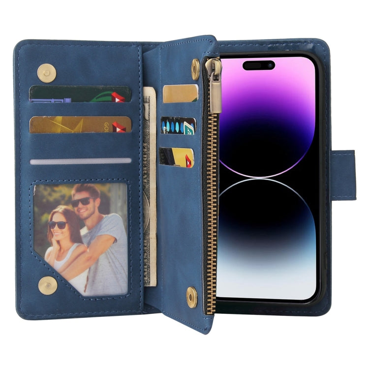 For iPhone 15 Pro Multifunctional Multi-Card Wallet Phone Leather Case(Blue) - HoMEdemic™ 