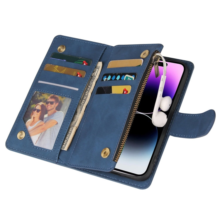 For iPhone 15 Pro Multifunctional Multi-Card Wallet Phone Leather Case(Blue) - HoMEdemic™ 