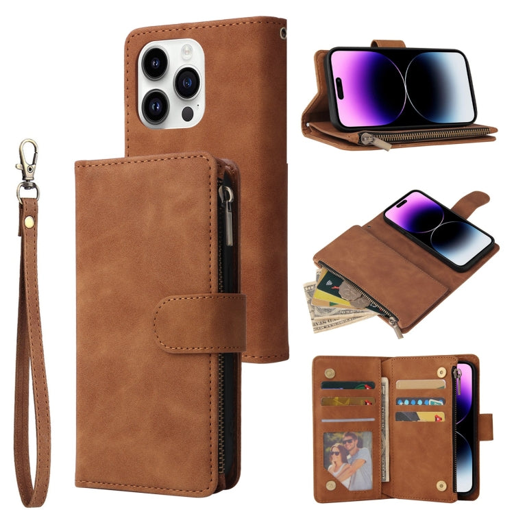 For iPhone 15 Pro Multifunctional Multi-Card Wallet Phone Leather Case(Brown) - HoMEdemic™ 