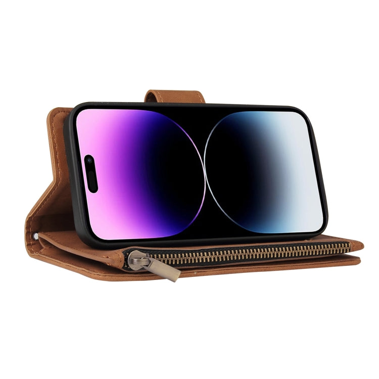 For iPhone 15 Pro Multifunctional Multi-Card Wallet Phone Leather Case(Brown) - HoMEdemic™ 