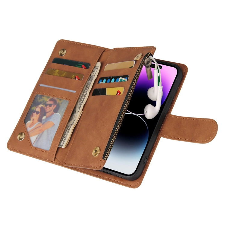 For iPhone 15 Pro Multifunctional Multi-Card Wallet Phone Leather Case(Brown) - HoMEdemic™ 