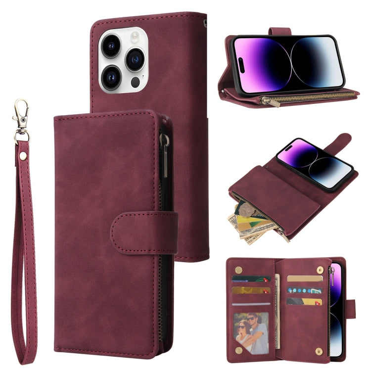 For iPhone 15 Pro Multifunctional Multi-Card Wallet Phone Leather Case(Wine Red) - HoMEdemic™ 
