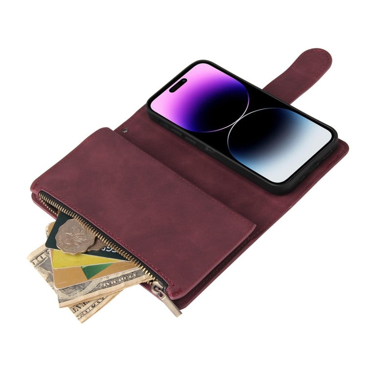 For iPhone 15 Pro Multifunctional Multi-Card Wallet Phone Leather Case(Wine Red) - HoMEdemic™ 