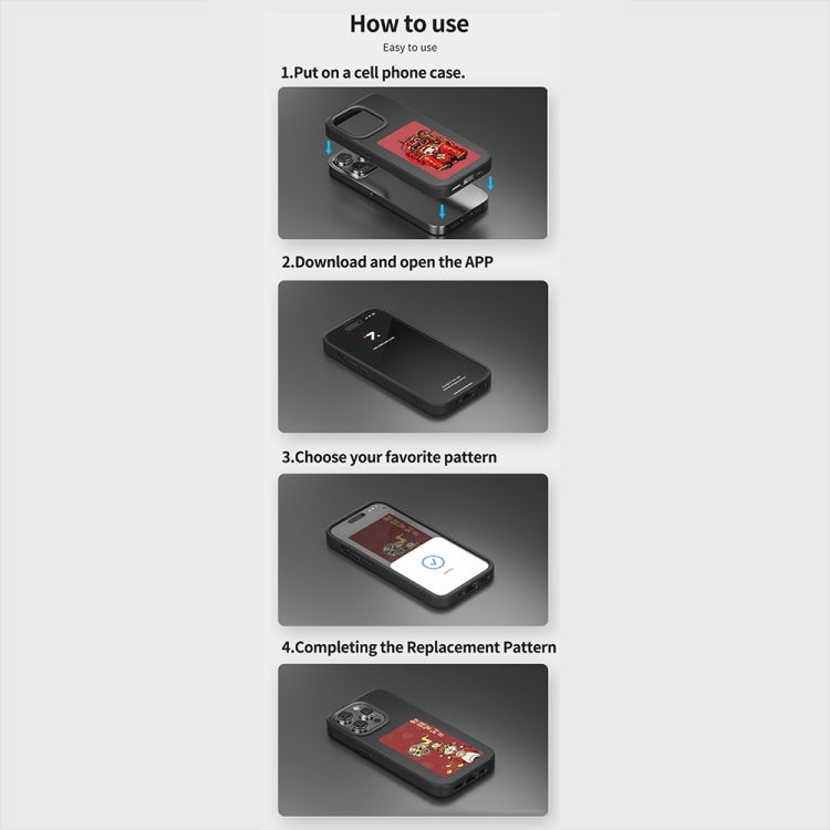 For iPhone 15 Pro NFC Four-Color E-ink Screen DIY Phone Case(Black) - HoMEdemic™ 