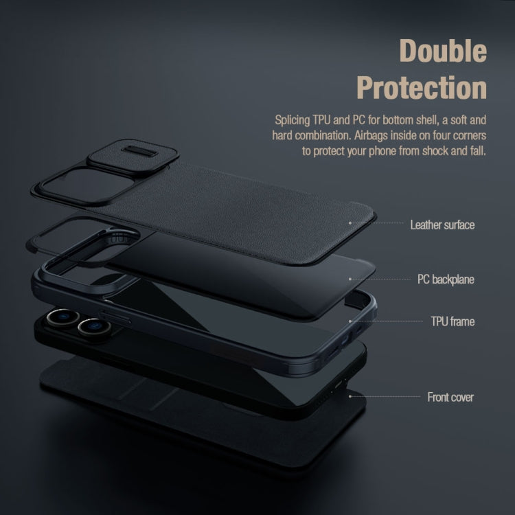 For iPhone 15 Pro NILLKIN QIN Series Pro Fabric Textured Leather Phone Case(Blue) - HoMEdemic™ 