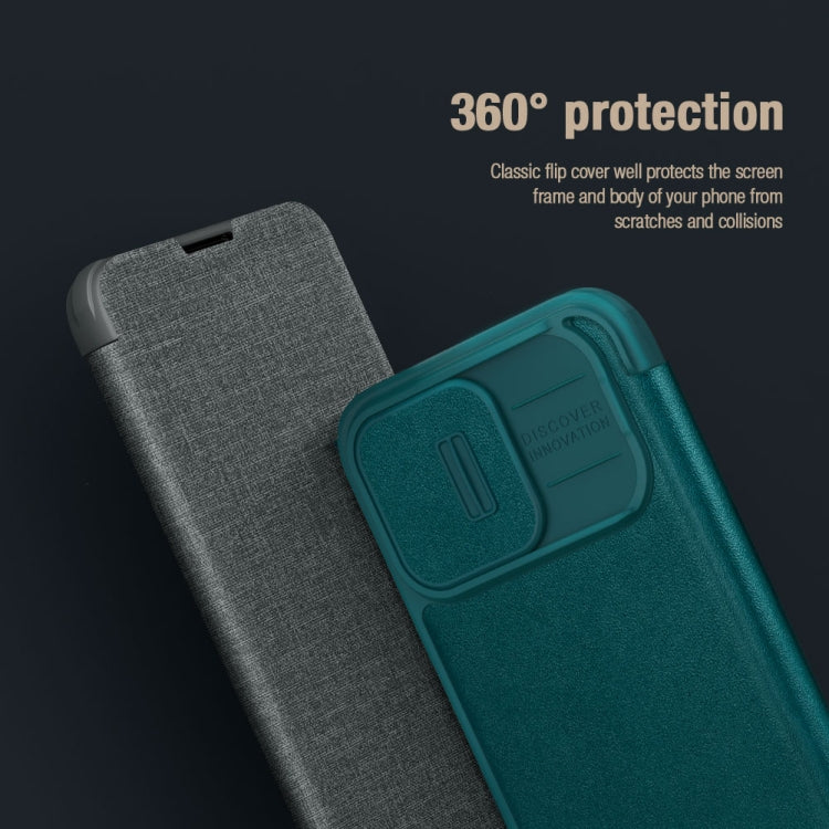 For iPhone 15 Pro NILLKIN QIN Series Pro Fabric Textured Leather Phone Case(Blue) - HoMEdemic™ 