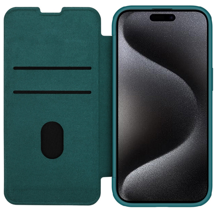 For iPhone 15 Pro NILLKIN QIN Series Pro Plain Leather Phone Case(Green) - HoMEdemic™ 