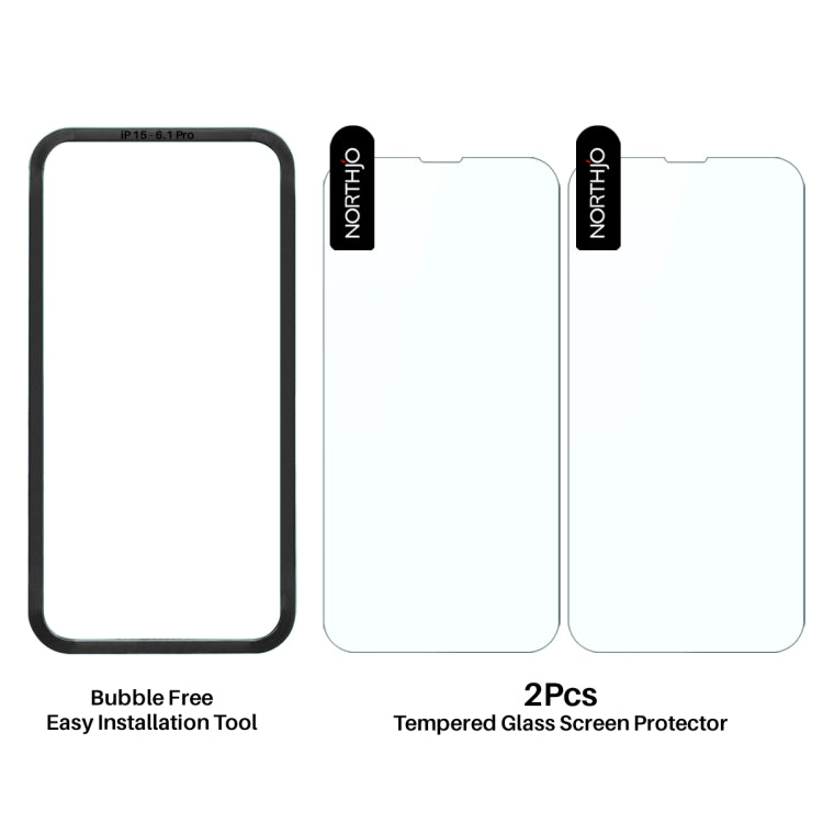 For iPhone 15 Pro NORTHJO 2pcs A++ Screen Protector Tempered Glass Film with Installation Frame - HoMEdemic™ 