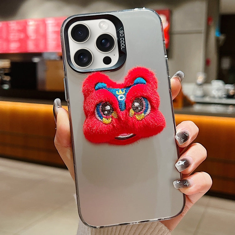 For iPhone 15 Pro New Year Lion Dance Plush Doll Phone Case(Grey Back Red Lion) - HoMEdemic™ 