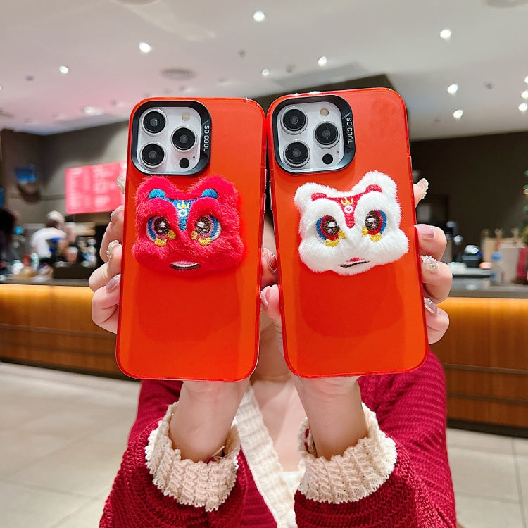 For iPhone 15 Pro New Year Lion Dance Plush Doll Phone Case(Grey Back Red Lion) - HoMEdemic™ 
