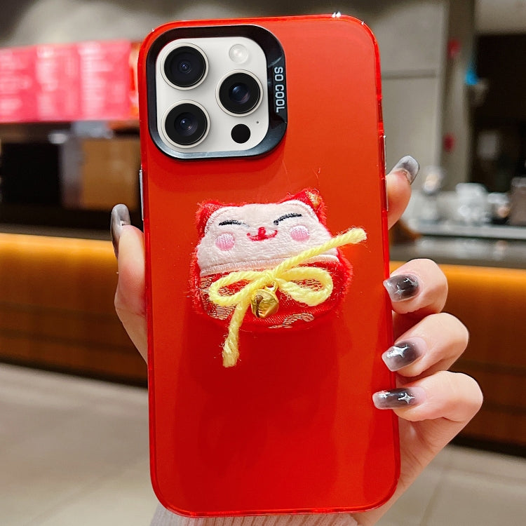 For iPhone 15 Pro New Year Lion Dance Plush Doll Phone Case(Lucky Cat) - HoMEdemic™ 