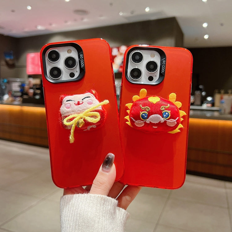 For iPhone 15 Pro New Year Lion Dance Plush Doll Phone Case(Red Back Red Lion) - HoMEdemic™ 