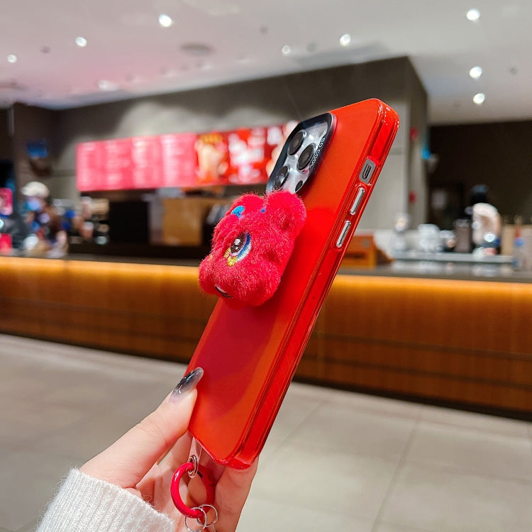 For iPhone 15 Pro New Year Lion Dance Plush Doll Phone Case(Red Back Red Lion) - HoMEdemic™ 