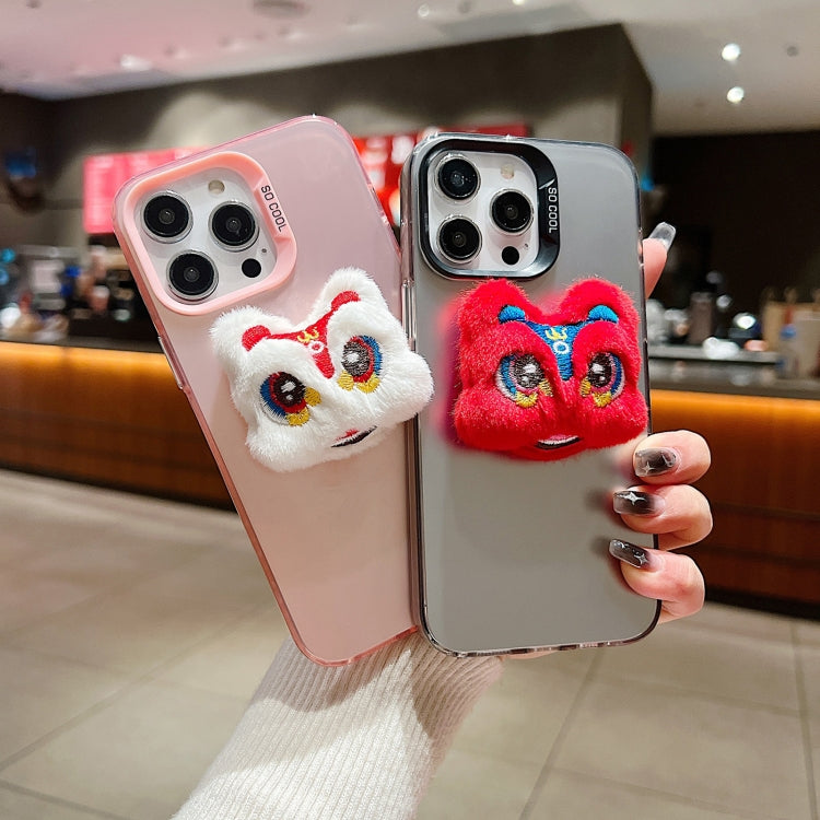 For iPhone 15 Pro New Year Lion Dance Plush Doll Phone Case(Red Back White Lion) - HoMEdemic™ 