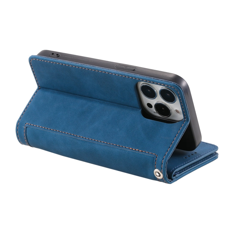 For iPhone 15 Pro Nine Card Zipper Bag Leather Phone Case with Lanyard(Blue) - HoMEdemic™ 