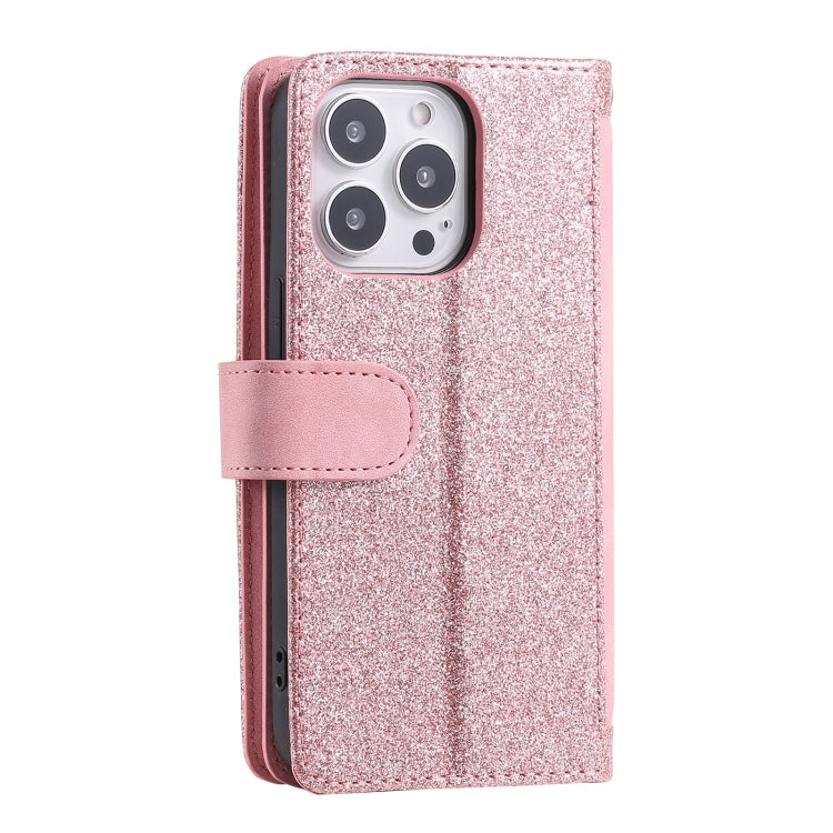 For iPhone 15 Pro Nine Card Zipper Bag Leather Phone Case with Lanyard(Pink) - HoMEdemic™ 