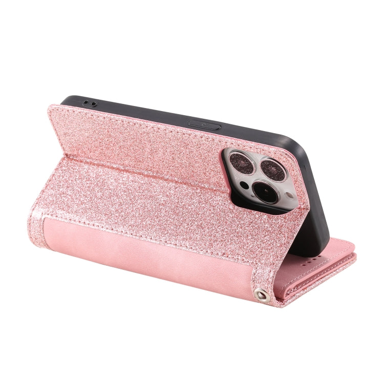 For iPhone 15 Pro Nine Card Zipper Bag Leather Phone Case with Lanyard(Pink) - HoMEdemic™ 