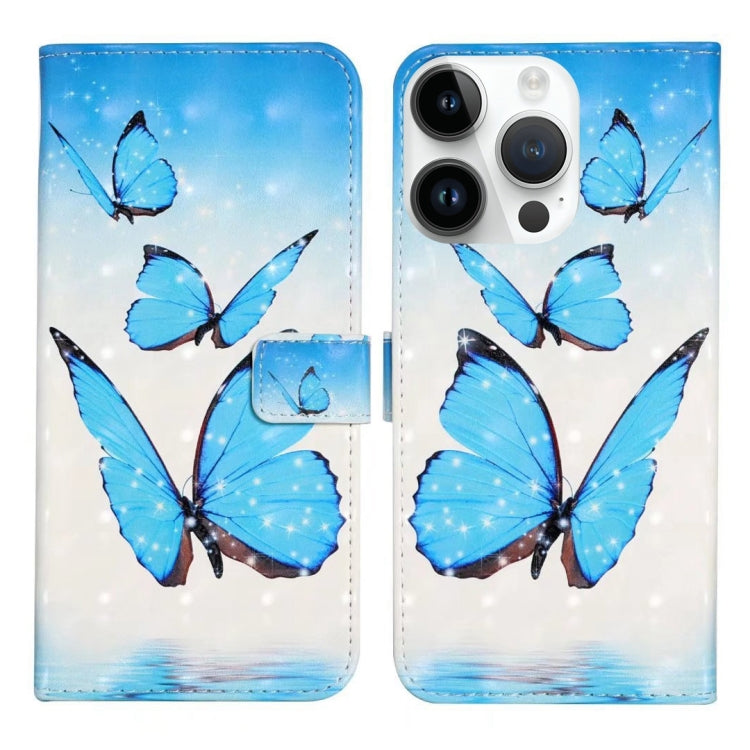 For iPhone 15 Pro Oil Embossed 3D Drawing Leather Phone Case(3 Butterflies) - HoMEdemic™ 
