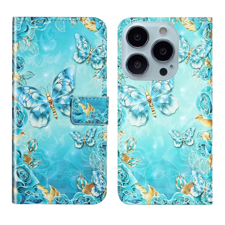 For iPhone 15 Pro Oil Embossed 3D Drawing Leather Phone Case(Blue Butterflies) - HoMEdemic™ 