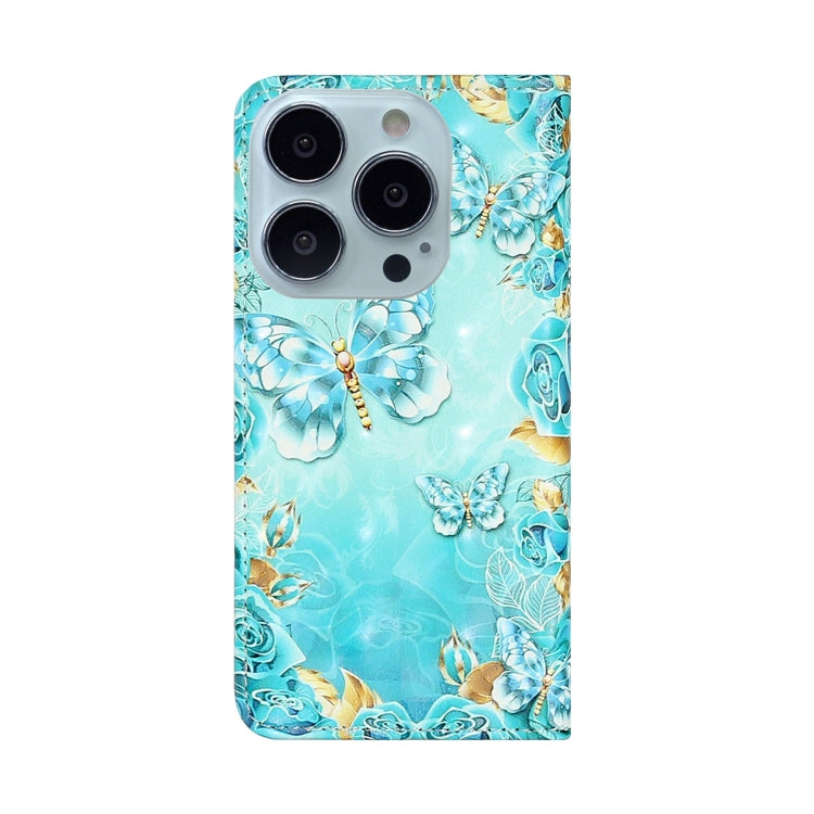 For iPhone 15 Pro Oil Embossed 3D Drawing Leather Phone Case(Blue Butterflies) - HoMEdemic™ 