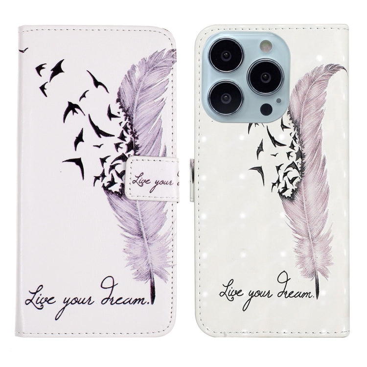For iPhone 15 Pro Oil Embossed 3D Drawing Leather Phone Case(Feather) - HoMEdemic™ 