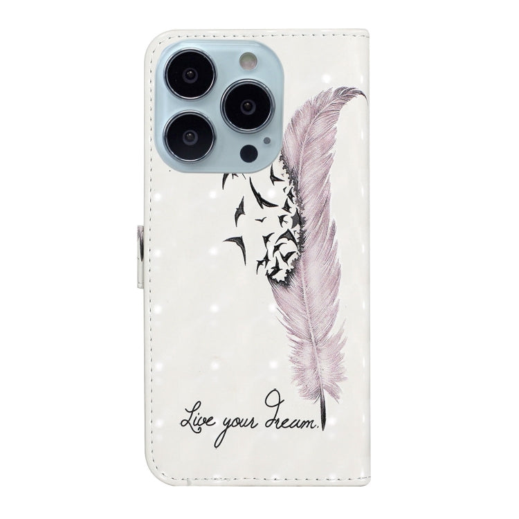 For iPhone 15 Pro Oil Embossed 3D Drawing Leather Phone Case(Feather) - HoMEdemic™ 
