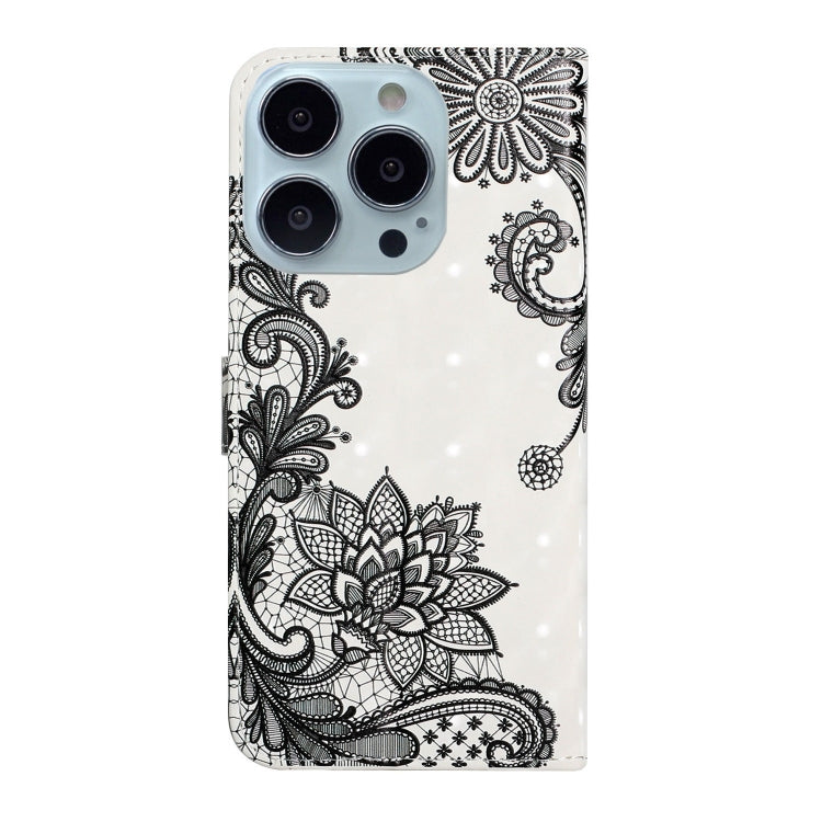 For iPhone 15 Pro Oil Embossed 3D Drawing Leather Phone Case(Lace Flower) - HoMEdemic™ 