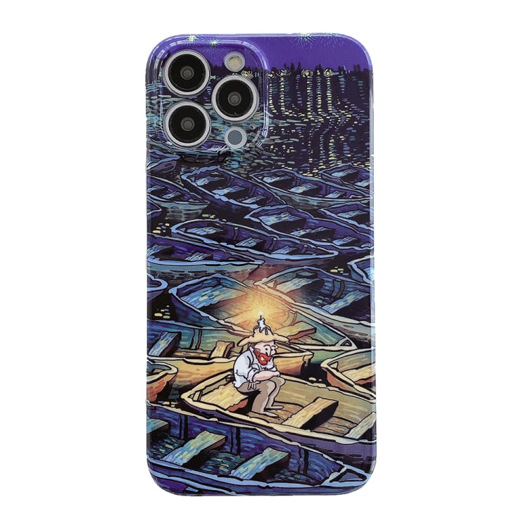 For iPhone 15 Pro Oil Painting Pattern Glossy PC Phone Case(Lonely Boatman) - HoMEdemic™ 