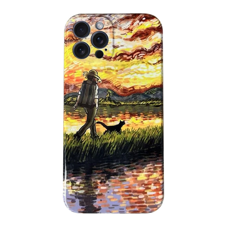 For iPhone 15 Pro Oil Painting Pattern Glossy PC Phone Case(Sunset) - HoMEdemic™ 