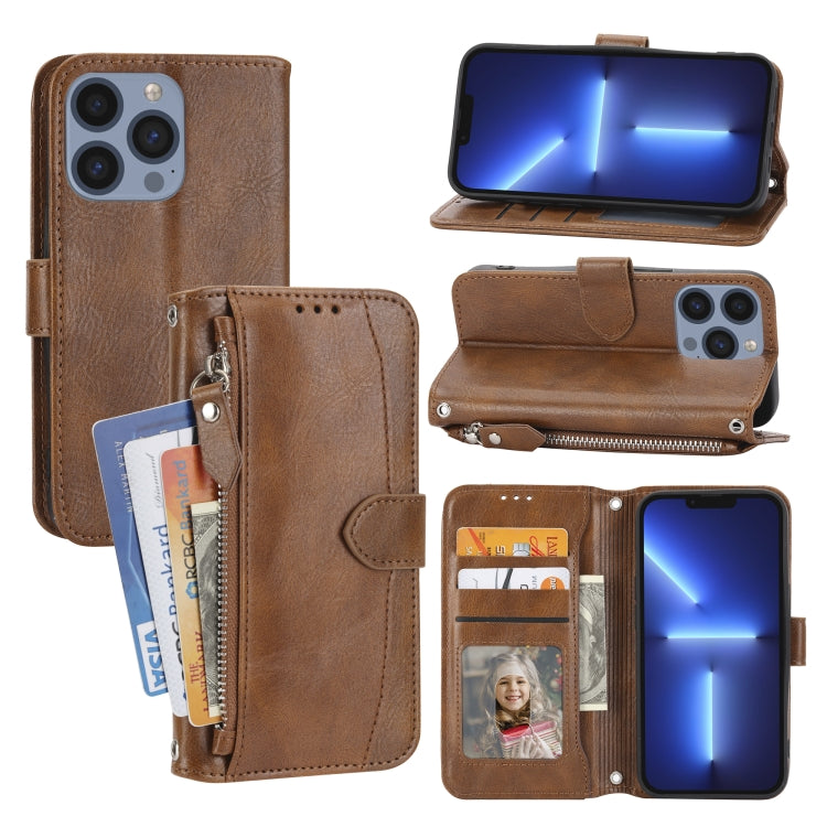 For iPhone 15 Pro Oil Skin Zipper Wallet Leather Phone Case(Brown) - HoMEdemic™ 
