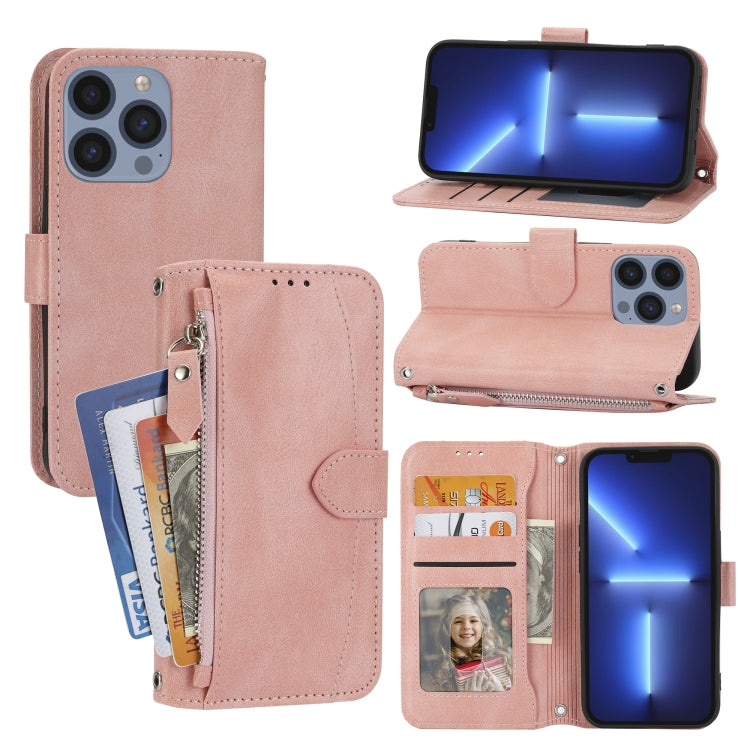 For iPhone 15 Pro Oil Skin Zipper Wallet Leather Phone Case(Pink) - HoMEdemic™ 