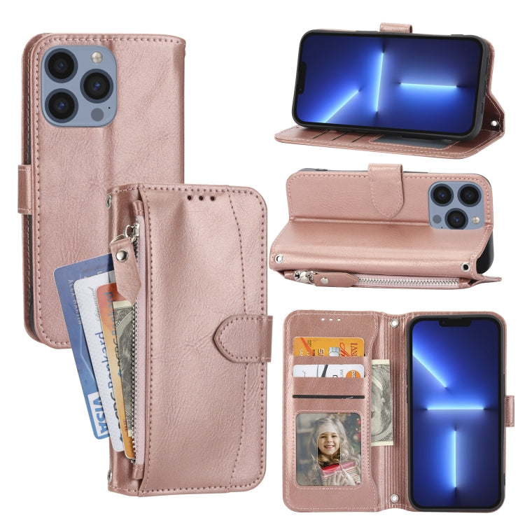 For iPhone 15 Pro Oil Skin Zipper Wallet Leather Phone Case(Rose Gold) - HoMEdemic™ 