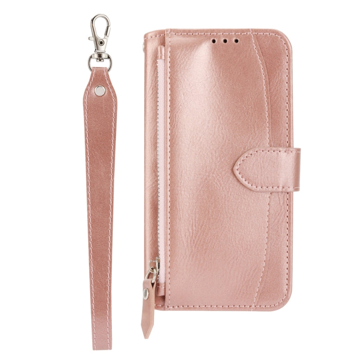 For iPhone 15 Pro Oil Skin Zipper Wallet Leather Phone Case(Rose Gold) - HoMEdemic™ 