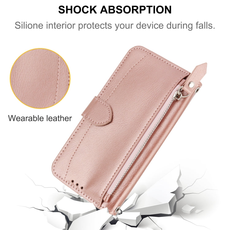 For iPhone 15 Pro Oil Skin Zipper Wallet Leather Phone Case(Rose Gold) - HoMEdemic™ 