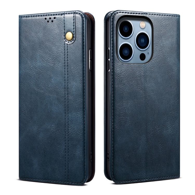 For iPhone 15 Pro Oil Wax Crazy Horse Texture Leather Phone Case(Blue) - HoMEdemic™ 