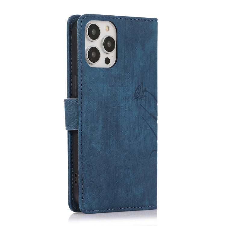 For iPhone 15 Pro Orchid Butterfly Embossed Leather Phone Case(Blue) - HoMEdemic™ 