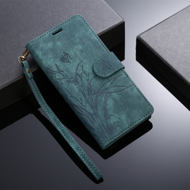 For iPhone 15 Pro Orchid Butterfly Embossed Leather Phone Case(Green) - HoMEdemic™ 