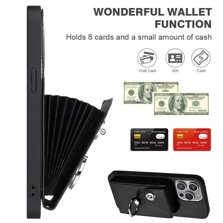 For iPhone 15 Pro Organ Card Bag Ring Holder PU Phone Case with Lanyard(Black) - HoMEdemic™ 