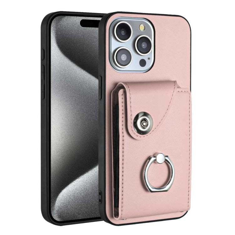 For iPhone 15 Pro Organ Card Bag Ring Holder Phone Case(Pink) - HoMEdemic™ 
