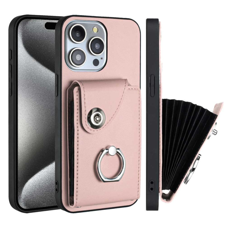 For iPhone 15 Pro Organ Card Bag Ring Holder Phone Case(Pink) - HoMEdemic™ 