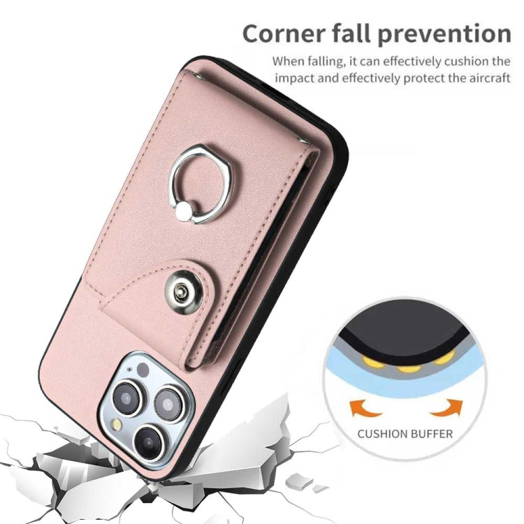 For iPhone 15 Pro Organ Card Bag Ring Holder Phone Case(Pink) - HoMEdemic™ 