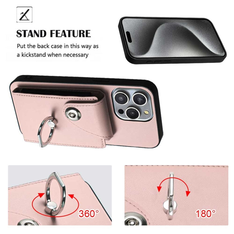 For iPhone 15 Pro Organ Card Bag Ring Holder Phone Case(Pink) - HoMEdemic™ 