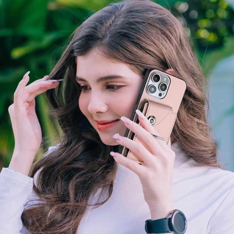 For iPhone 15 Pro Organ Card Bag Ring Holder Phone Case(Pink) - HoMEdemic™ 