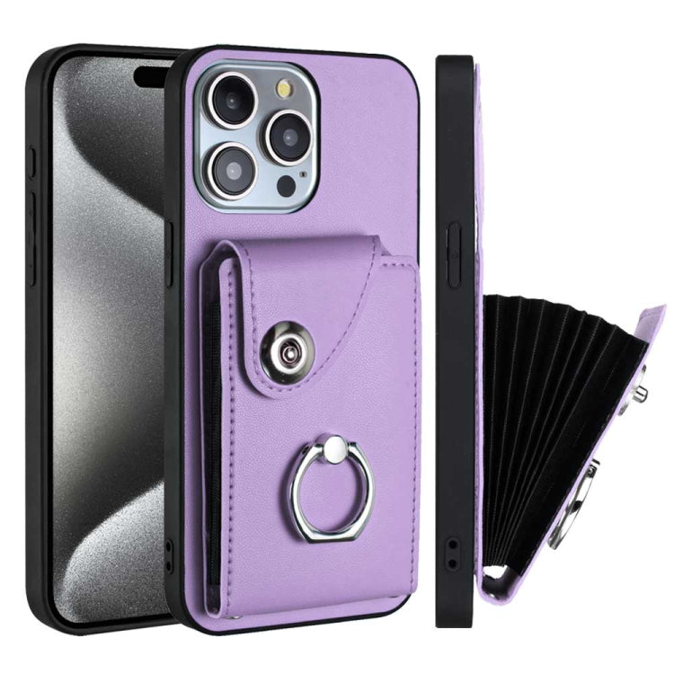For iPhone 15 Pro Organ Card Bag Ring Holder Phone Case(Purple) - HoMEdemic™ 