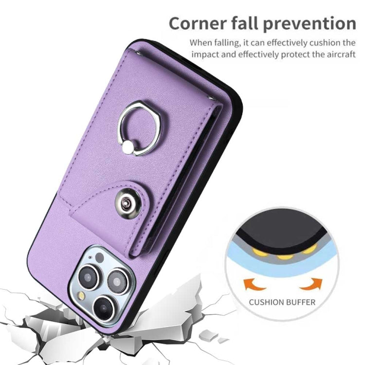 For iPhone 15 Pro Organ Card Bag Ring Holder Phone Case(Purple) - HoMEdemic™ 