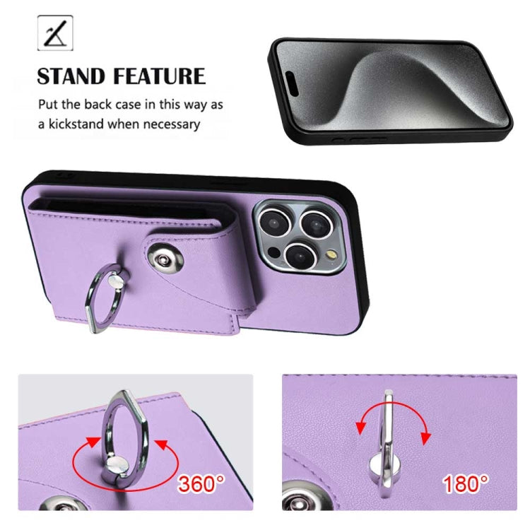 For iPhone 15 Pro Organ Card Bag Ring Holder Phone Case(Purple) - HoMEdemic™ 
