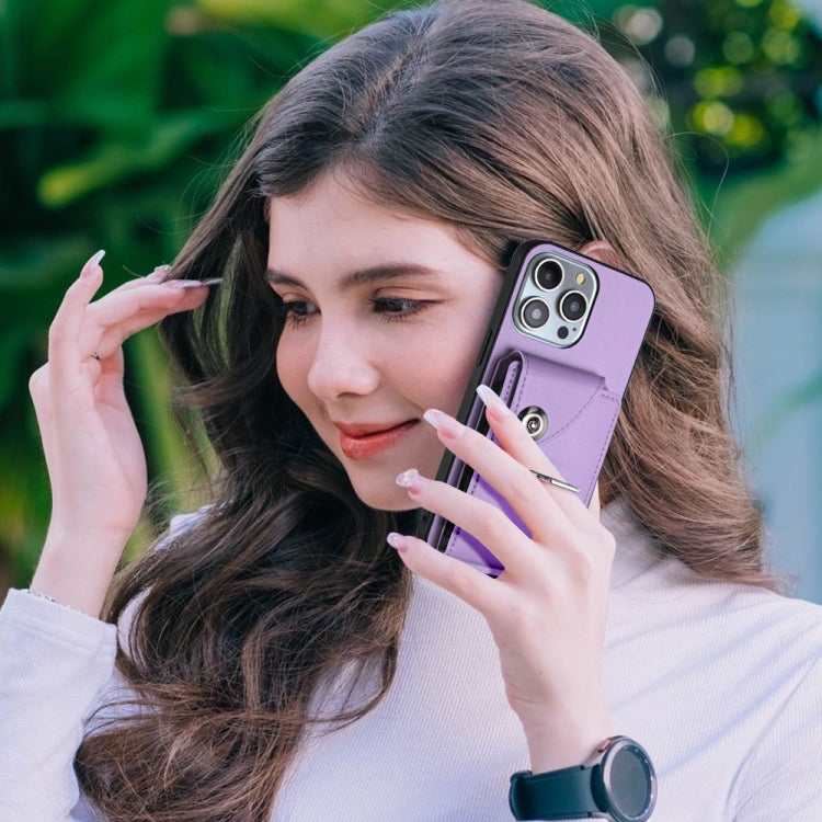 For iPhone 15 Pro Organ Card Bag Ring Holder Phone Case(Purple) - HoMEdemic™ 